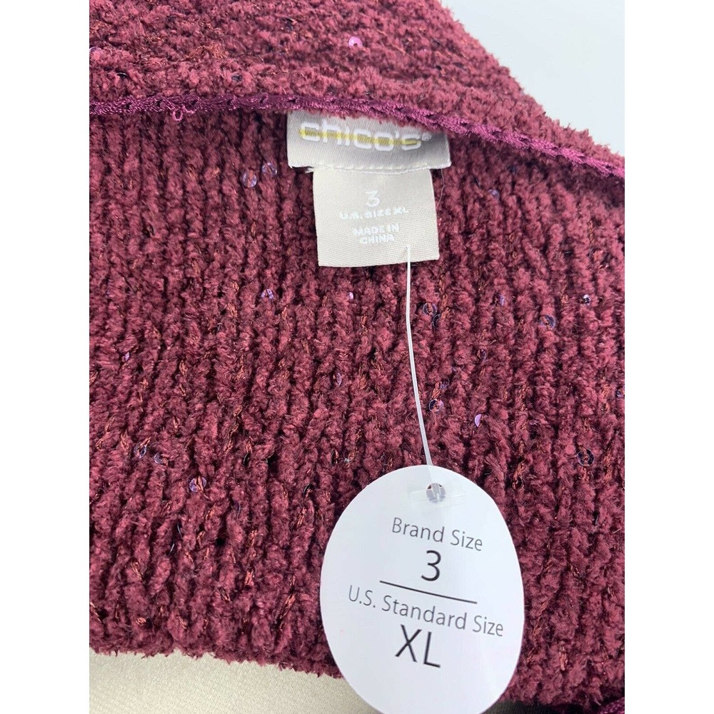 Chico's Chenille Sequin V-neck Pullover Sweater' - Picture 9 of 10
